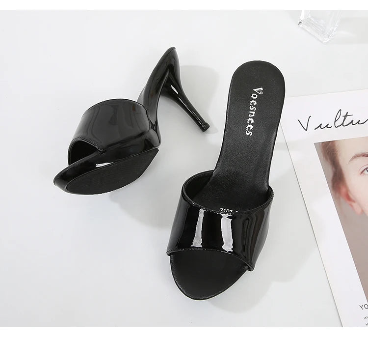 Slippers Women Summer 2021 New Black High Heels 9cm 13 CM 15cm Color Club Sexy High Platform Thin Heels  Party Girl Show Sandals