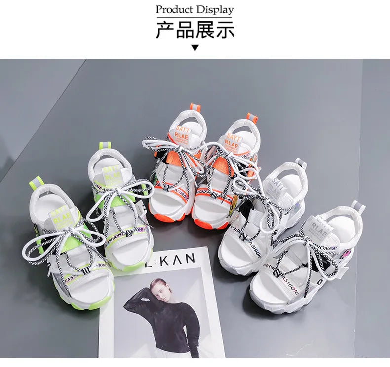 Comemore 2022 Platform Gladiator Sandals Lace Up White Sandals Women High Heels Wedges Casual Sports Shoes Woman Spring Summer
