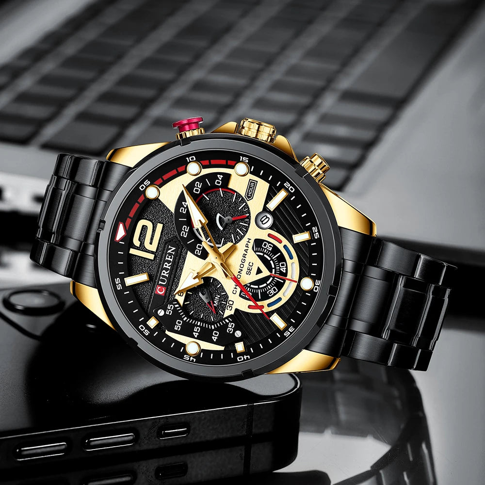 CURREN Luxury Brand Sport Wristwatches for Man Luminous Quartz Watches Casual Chronograph Stainless Steel Male Clock