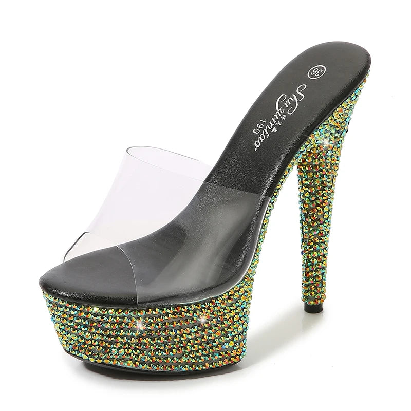 SDTRFT Summer 20cm Stiletto Transparent PVC Slippers 13cm Shoes Woman 15cm Thin Heels Open Toe sexy 17cm Sandals Diamond Pumps