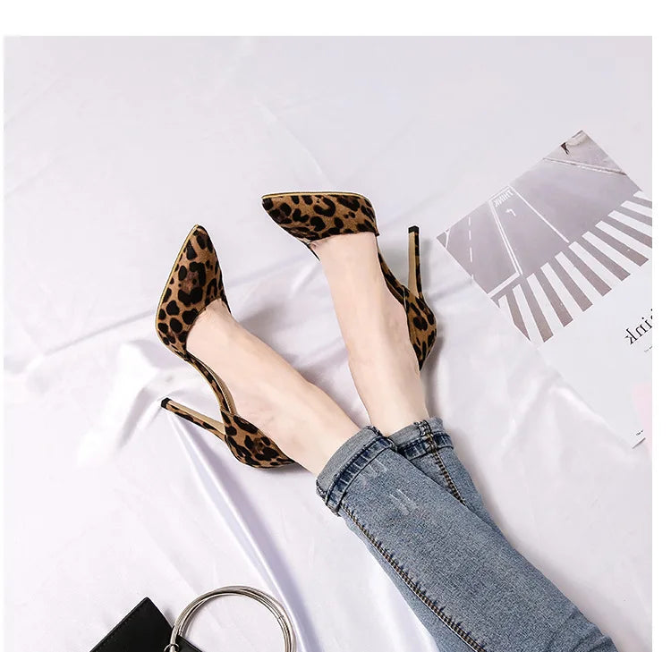 Autumn Sexy Leopard Print Women's Shoes High Heels 6-10CM Elegant Office High Heels Women's Sandals Pointed Luxury Single Shoes