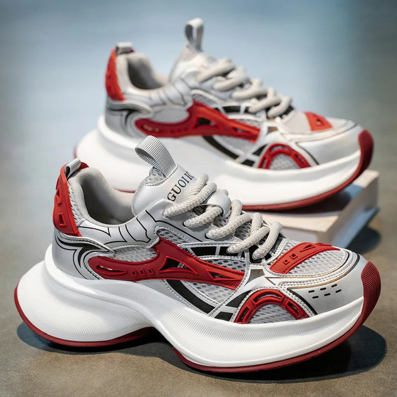 Breathable Cowhide Mesh Lace-Up Elevated High-End Comfortable Lightweight Anti-Slip Anti-Odor Sports Running Shoes Fashionable