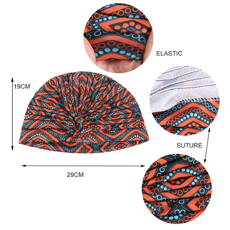2022 New Print African Headtie Turban Cap Soft Stretch Twisted Pleated Beanie Head Wrap for Women Chemo Bonnet