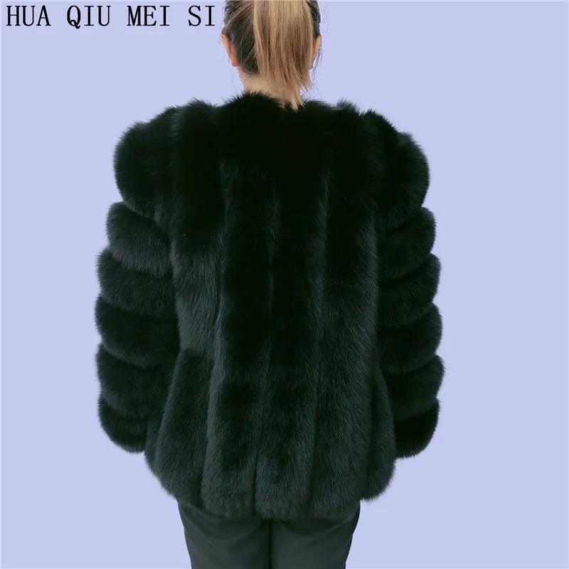 HUAQIUMEISI Real fox fur coat women's autumn and winter vertical bar natural fox jacket new fashion silver fox fur coat