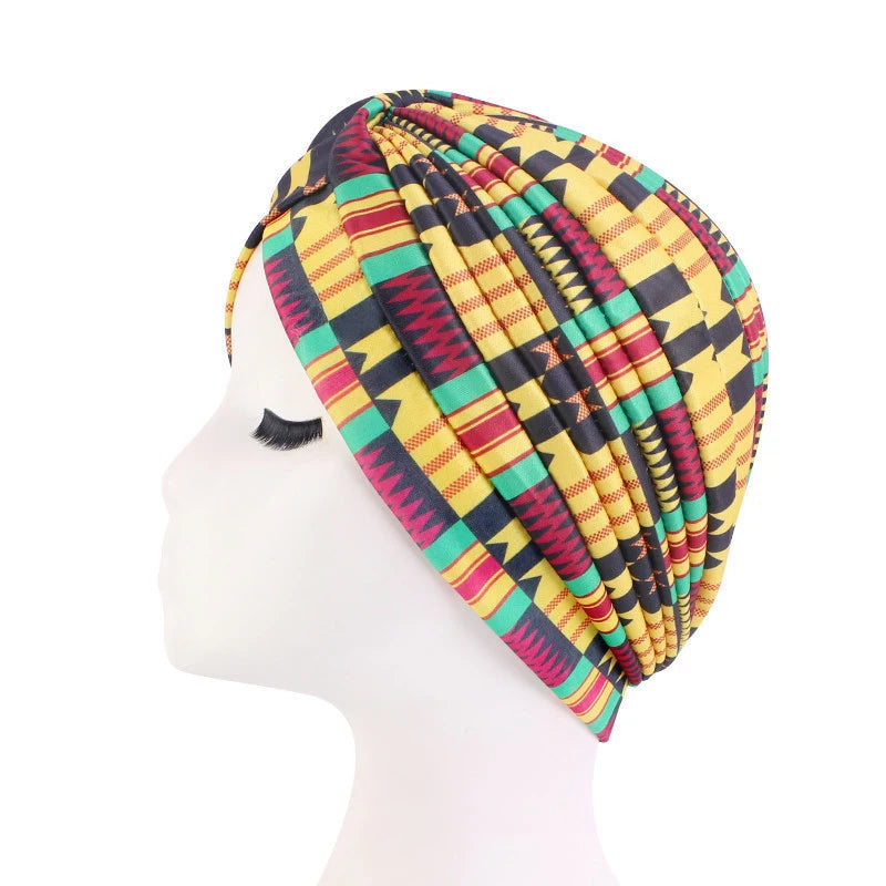 2022 New Print African Headtie Turban Cap Soft Stretch Twisted Pleated Beanie Head Wrap for Women Chemo Bonnet
