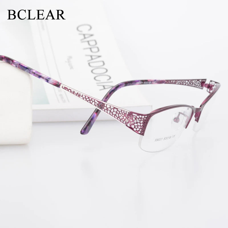 BCLEAR Elegant Half Rimless Eyeglasses Frame Optical Prescription Semi-Rim Glasses Spectacle Frame For Women's Eyewear Female BAZAARHUBO