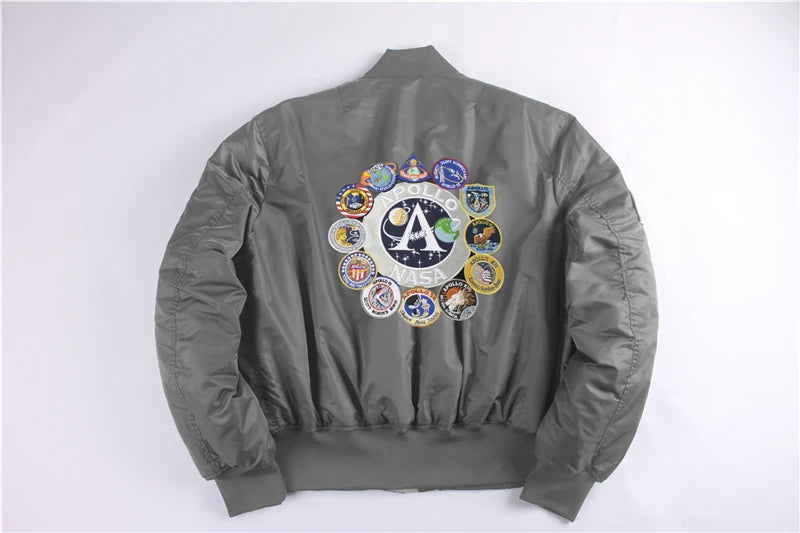 Winter bomber flight jacket vintage MA-1 APOLLO men coat streetwear warm varsity hip hop baseball letterman pilot us air force