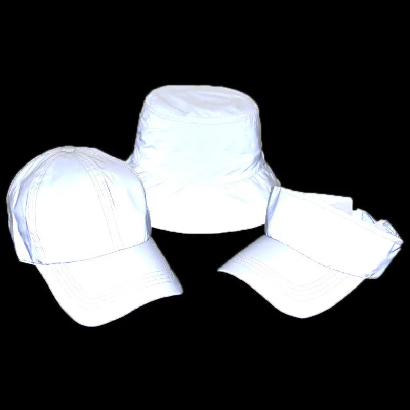 Outdoor Sports Club Party Silver Grey Reflective Luminous peaked caps Panama Bucket Hats Men Women  baseball cap Flat caps BAZAARHUBO