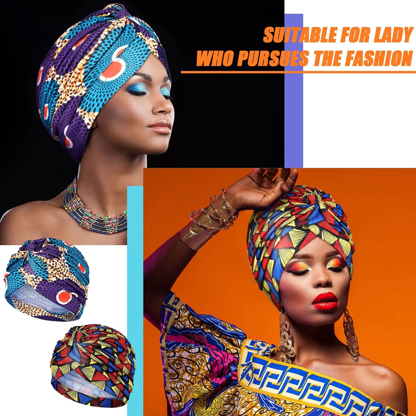 2022 New Print African Headtie Turban Cap Soft Stretch Twisted Pleated Beanie Head Wrap for Women Chemo Bonnet