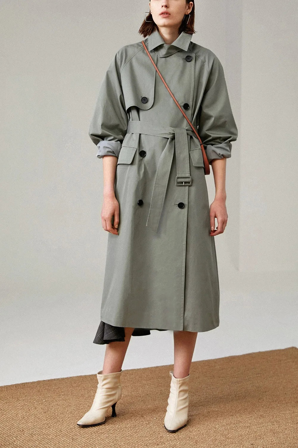 UK Brand new Fashion 2024 Fall /Autumn Casual Double breasted Simple Classic Long Trench coat with belt Chic Female windbreaker