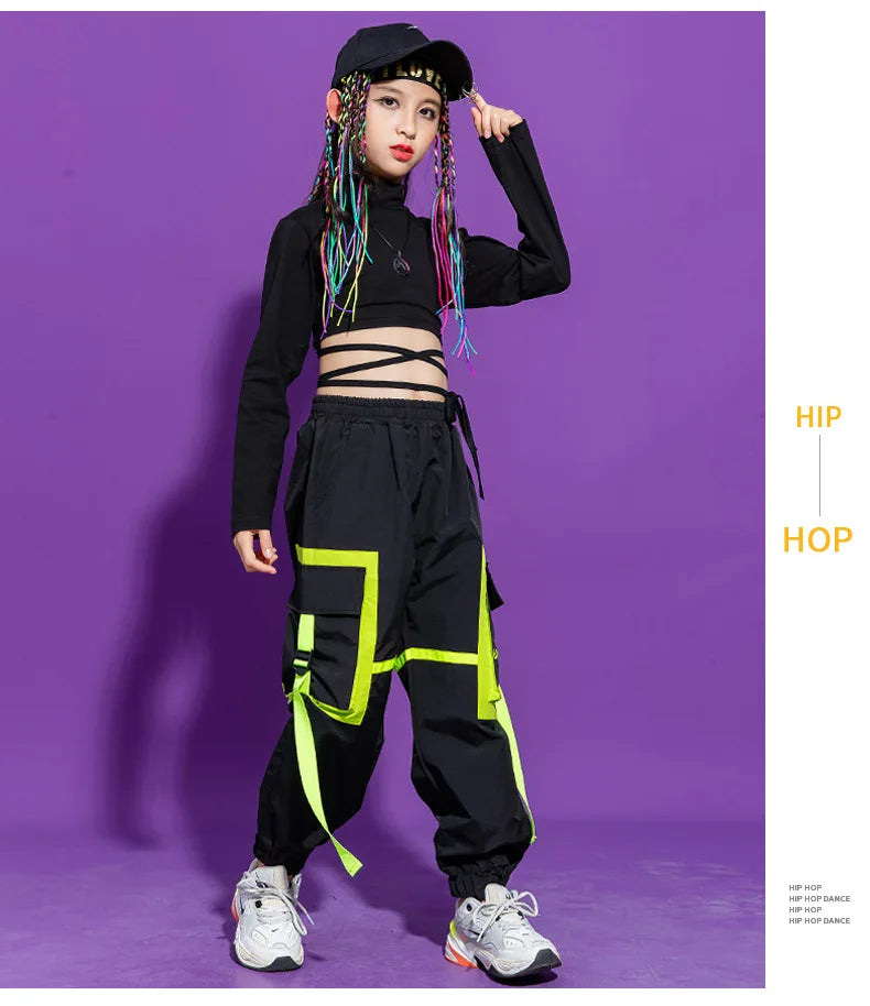 Boys Hip Hop Cool Vest Girls Cargo Pant Outfit Child Sweatshirt Chest Bag Joggers Street Dance Kids Streetwear Costume Sportwear