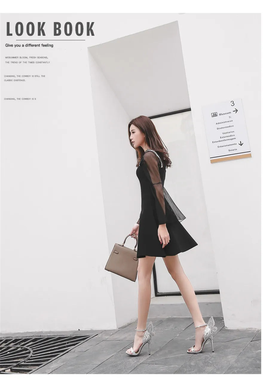 New Design Butterfly Wings Sandals Women Sexy Stiletto Patent Leather Party Dress Open Toe Buckle High Heels Platform Shoes Lady
