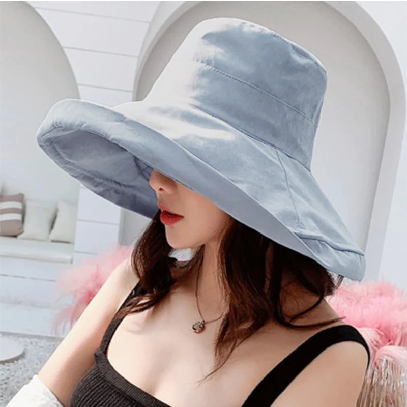 K34 Women's Hat Bucket hat Panamanian Women  Four Seasons Fisherman Hat Big Brim Hat Double-Sided Fisherman Hat Sun Visor Sunhat