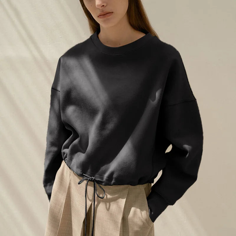 100% Cotton Women's Drawstring Sweatshirt Autumn New Casual Solid Long Sleeved Korean Fashion Streetwear Female Pullover