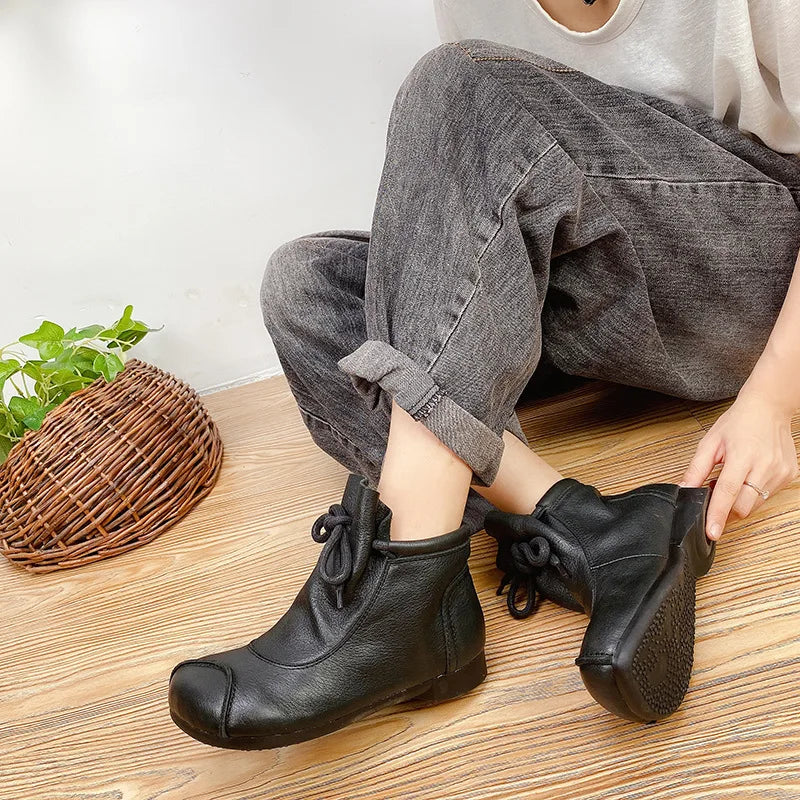 Careaymade-Genuine leather women's boots Fashion retro warm Oversized shoes cow leather Pure handmade ankle boots Casual boots