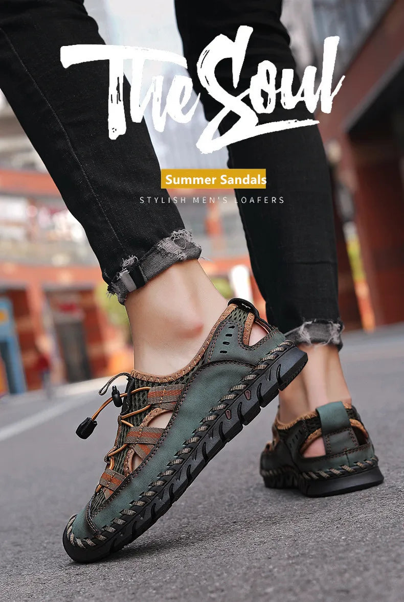 Hot Sale Summer Men's Sandals Outdoor Non-slip Men's Beach Sandals Handmade Genuine Leather Men's Shoes Fashion Men Sneakers