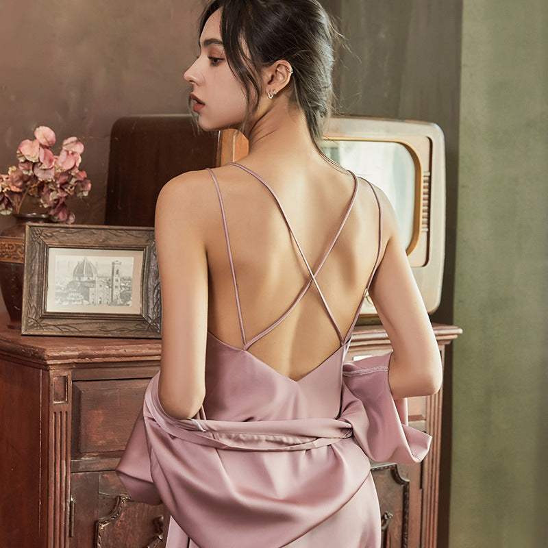 Nightgowns Women Soft V-neck Satin Sleeveless Sleepshirts Summer Sexy Sleepwear Lingerie Korean Style Fashion Nightdress Female
