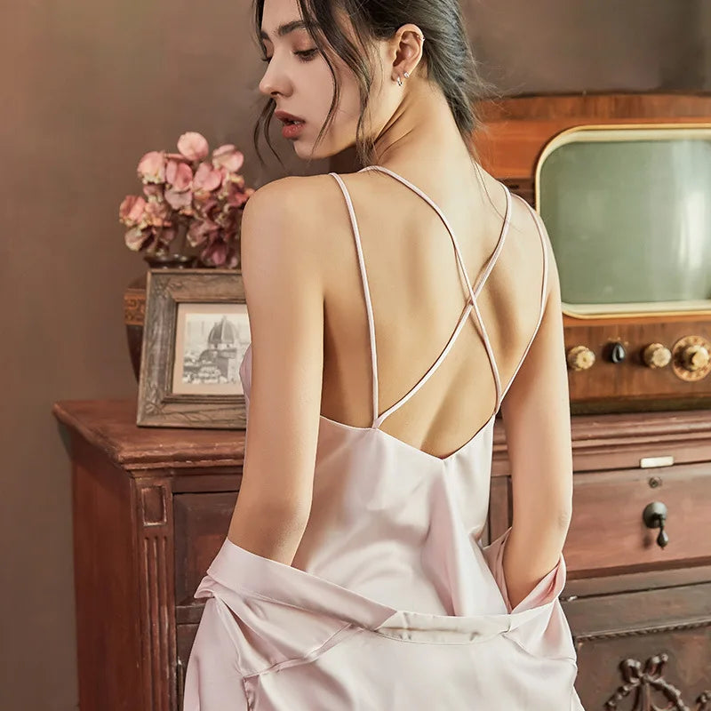 Nightgowns Women Soft V-neck Satin Sleeveless Sleepshirts Summer Sexy Sleepwear Lingerie Korean Style Fashion Nightdress Female