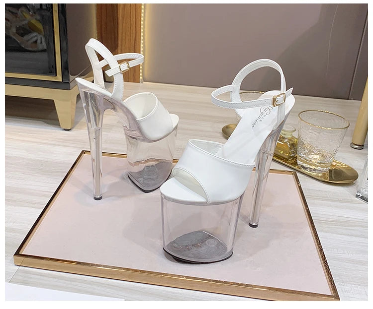 Summer Sandalias Mujer 2024 Sandales Sexy 20cm High Heels Patent Leather Crystal Stripper Platform Heels Women Shoes
