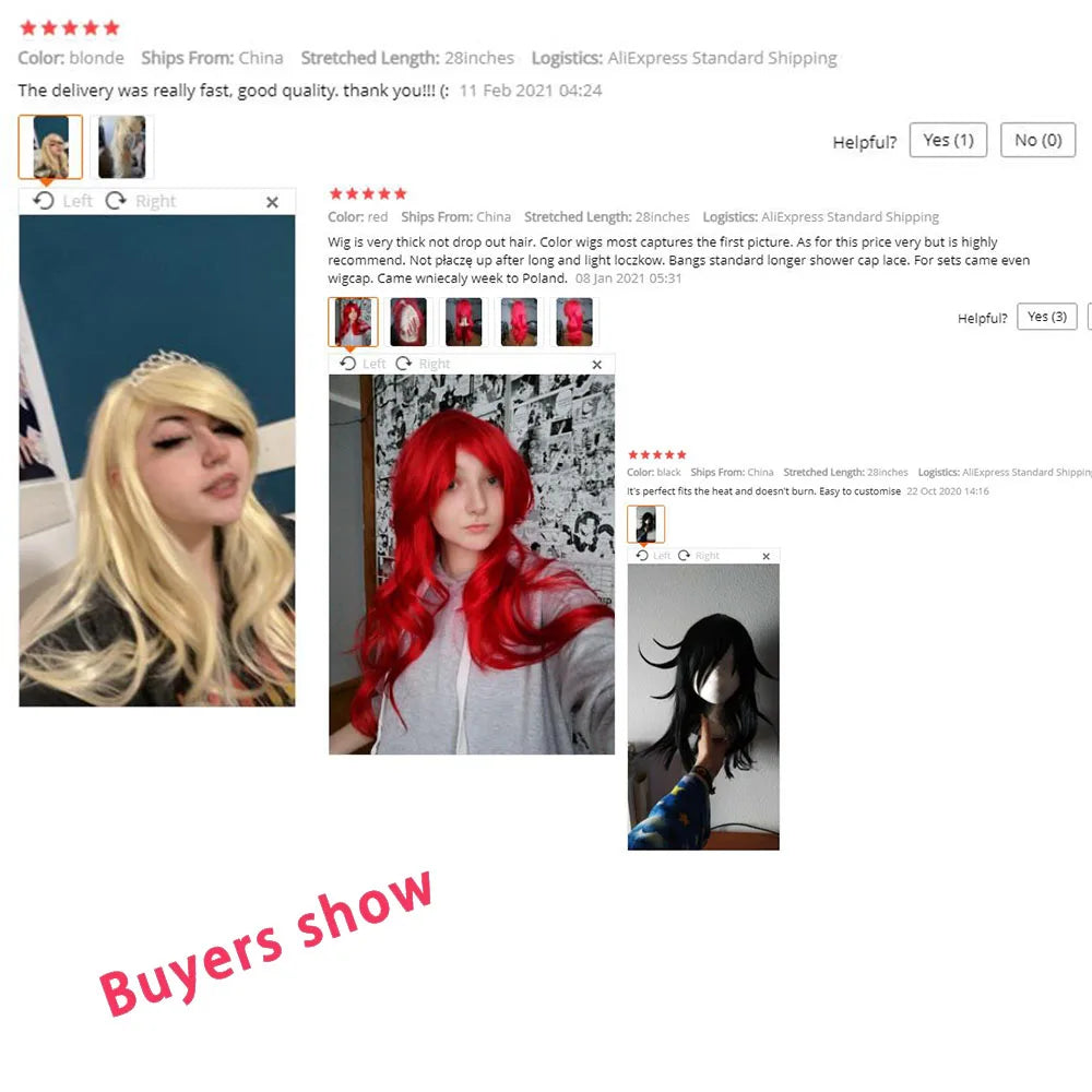 QQXCAIW Long Wavy Cosplay Wig Red Green Purple Pink Black Blue Sliver Gray Blonde Brown 70 Cm Synthetic Hair Wigs