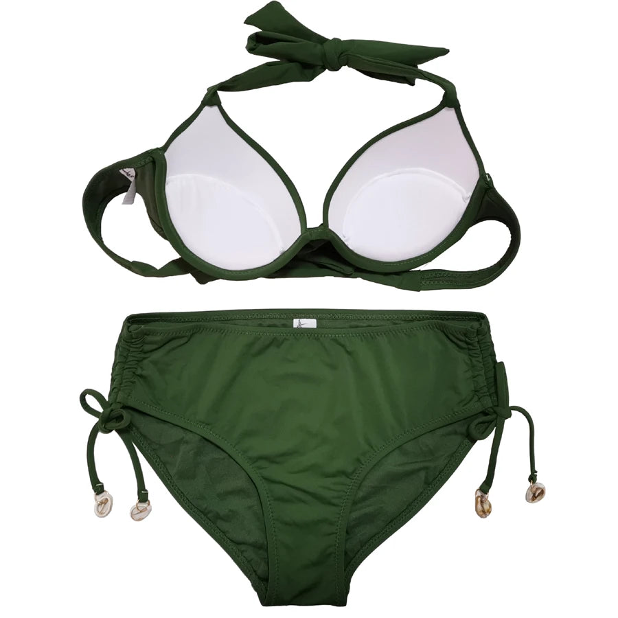 Adjustable Bathing Suits for Women, Push Up Bikini, Mid Waist Swimsuits, Side Tie Swimwear, Full Coverage, Swim Beach Wear