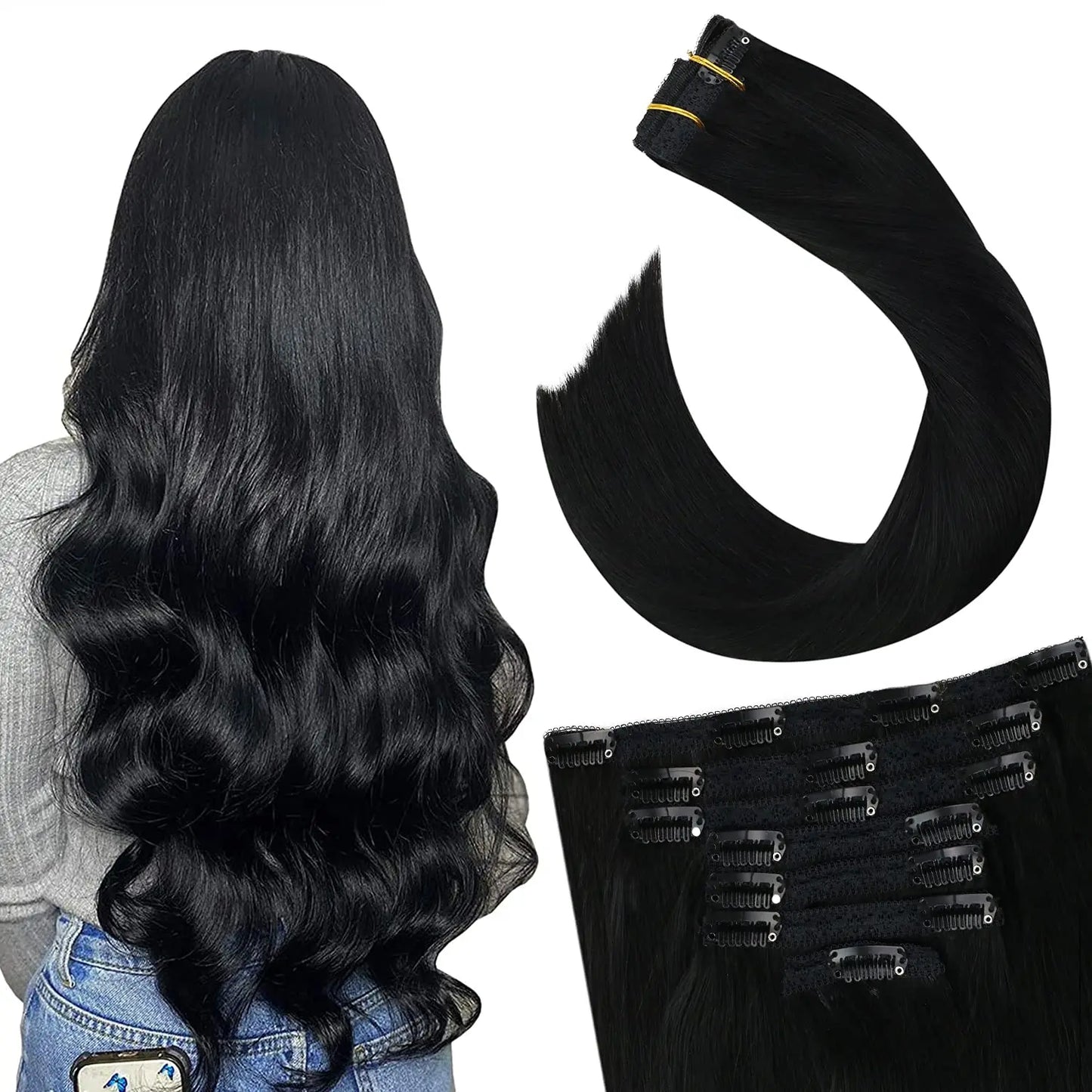 Ugeat Clip In Human Hair Extensions Blonde Color Seamless Invisible Full Head Balayage Soft Remy Hair Extensions For Salon