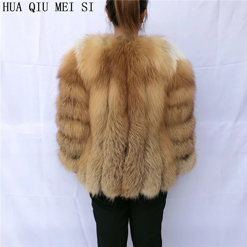 HUAQIUMEISI Real fox fur coat women's autumn and winter vertical bar natural fox jacket new fashion silver fox fur coat