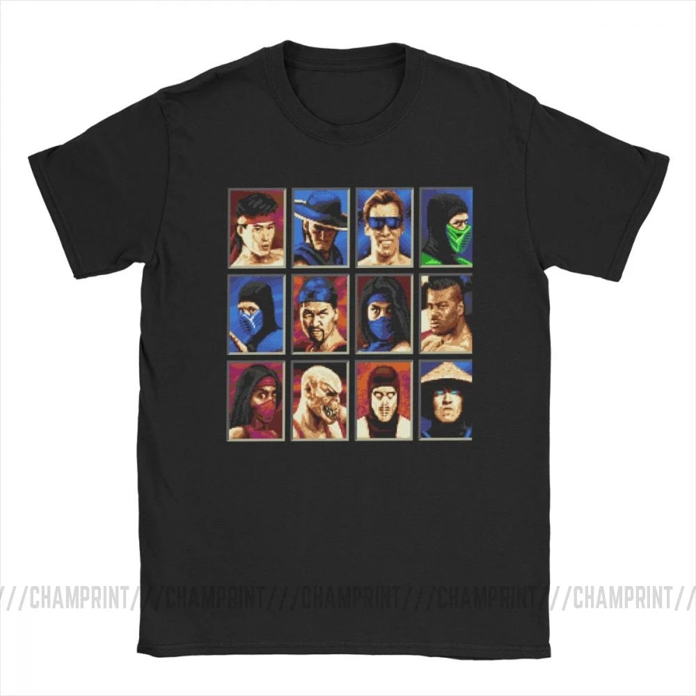 Vintage Mortal Kombat II Tees Genesis Character Select 16 Bit T Shirt Retro Gamer Collage T-Shirts Men Cotton Party Clothing