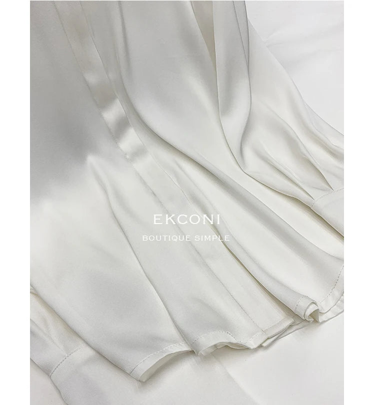 Stylish Elegant Turn Down Collar White Long Sleeve Satin Shirts Fashion Woman Vintage Blouse 2024 Office Lady Tops Blusas 16946