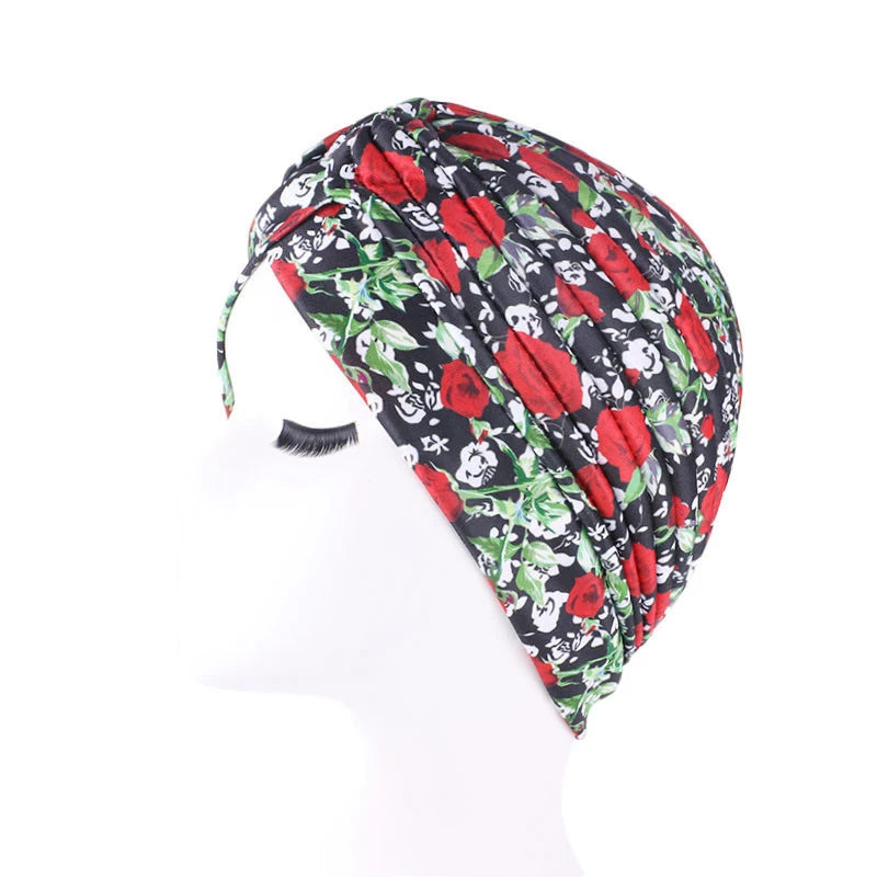 2022 New Print African Headtie Turban Cap Soft Stretch Twisted Pleated Beanie Head Wrap for Women Chemo Bonnet