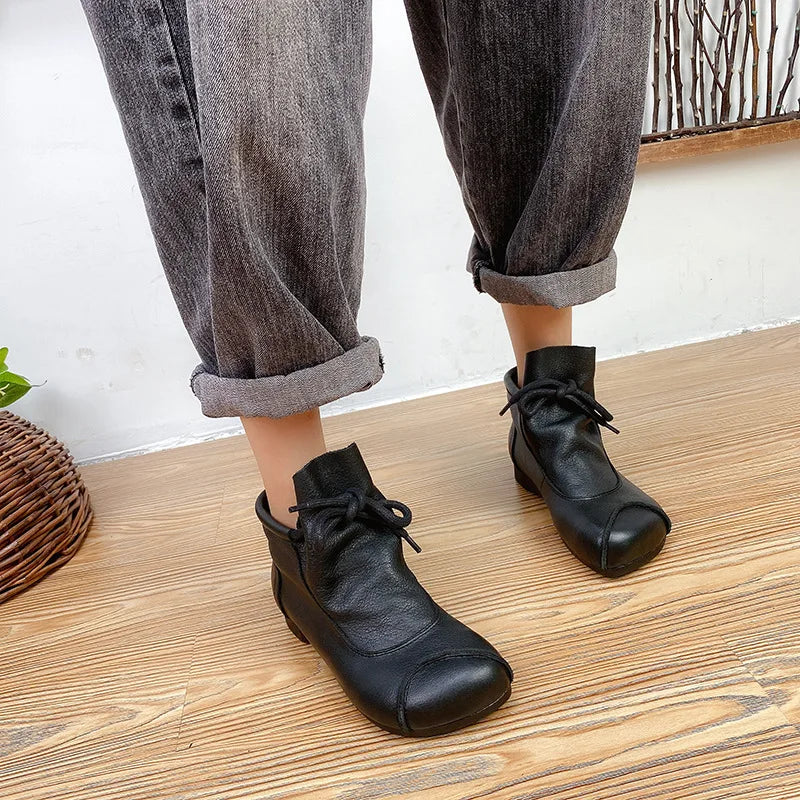 Careaymade-Genuine leather women's boots Fashion retro warm Oversized shoes cow leather Pure handmade ankle boots Casual boots