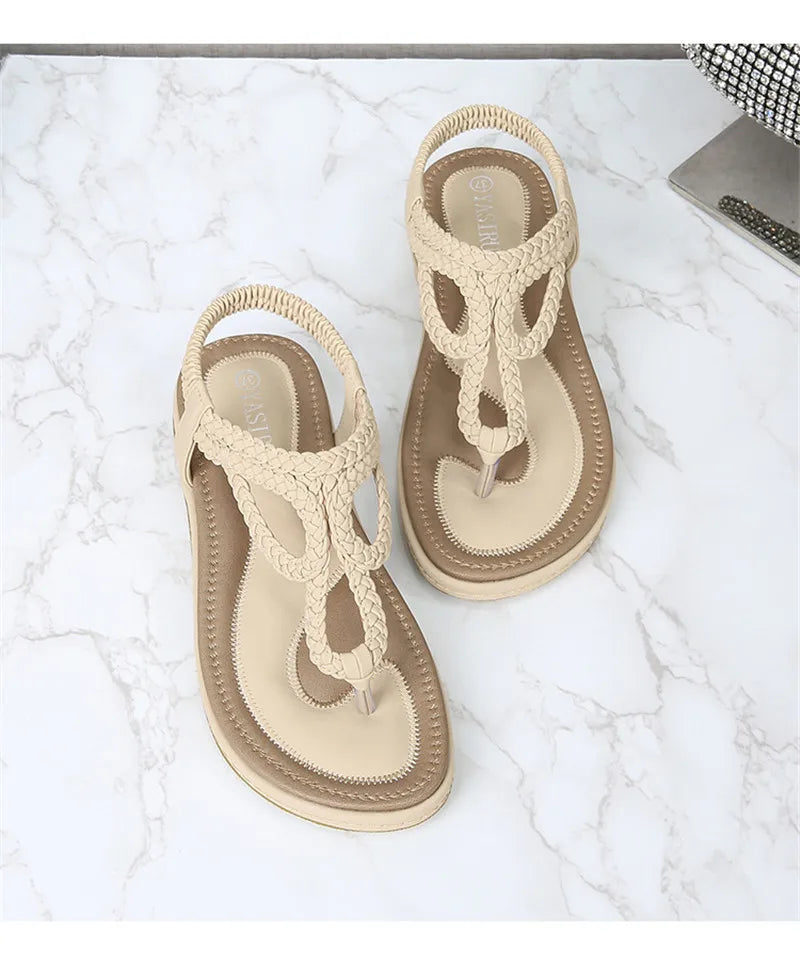BEYARNE Women Sandals Flip Flops Summer Flat Shoes Woman Bohemian Sandals Ladies Vacation Beach Sandales Femme