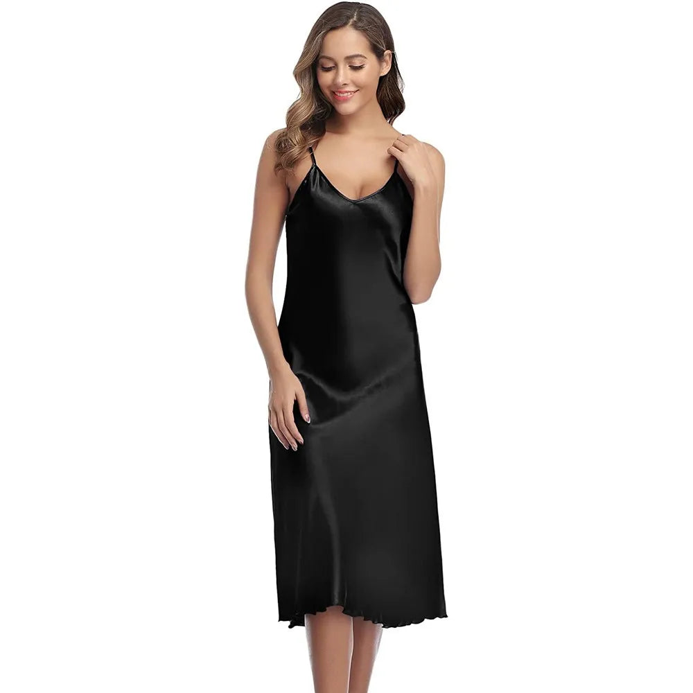 Summer Nightdress Ruffles Lady Nightwear Nightgown Satin Spaghetti Straps Skirt Intimate Lingerie Sexy Home Clothes Bathrobe