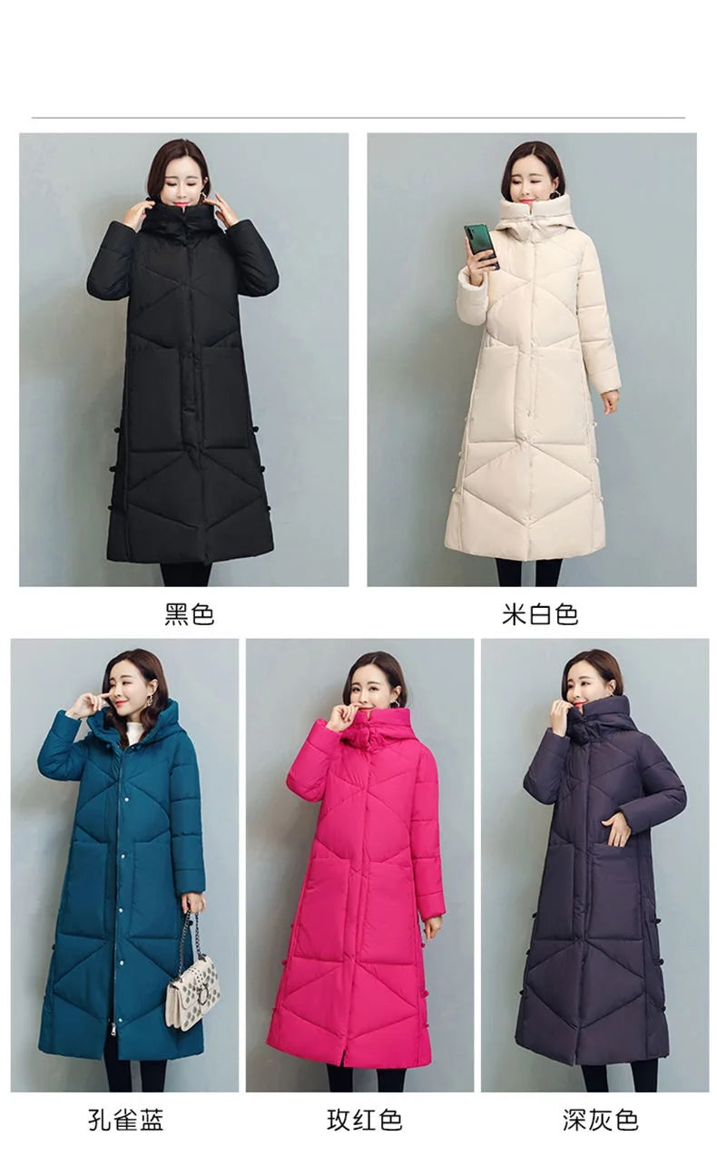Winter Long Coat Women's 2025 Fashion New Thicken Cotton padded Warm Snow Outerwear Loose Female Windproof Hooded Jacket Parkas
