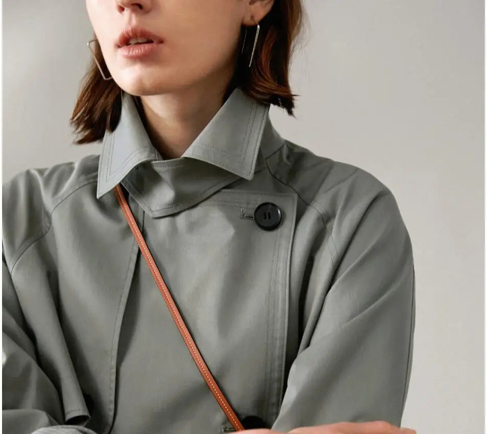 UK Brand new Fashion 2024 Fall /Autumn Casual Double breasted Simple Classic Long Trench coat with belt Chic Female windbreaker