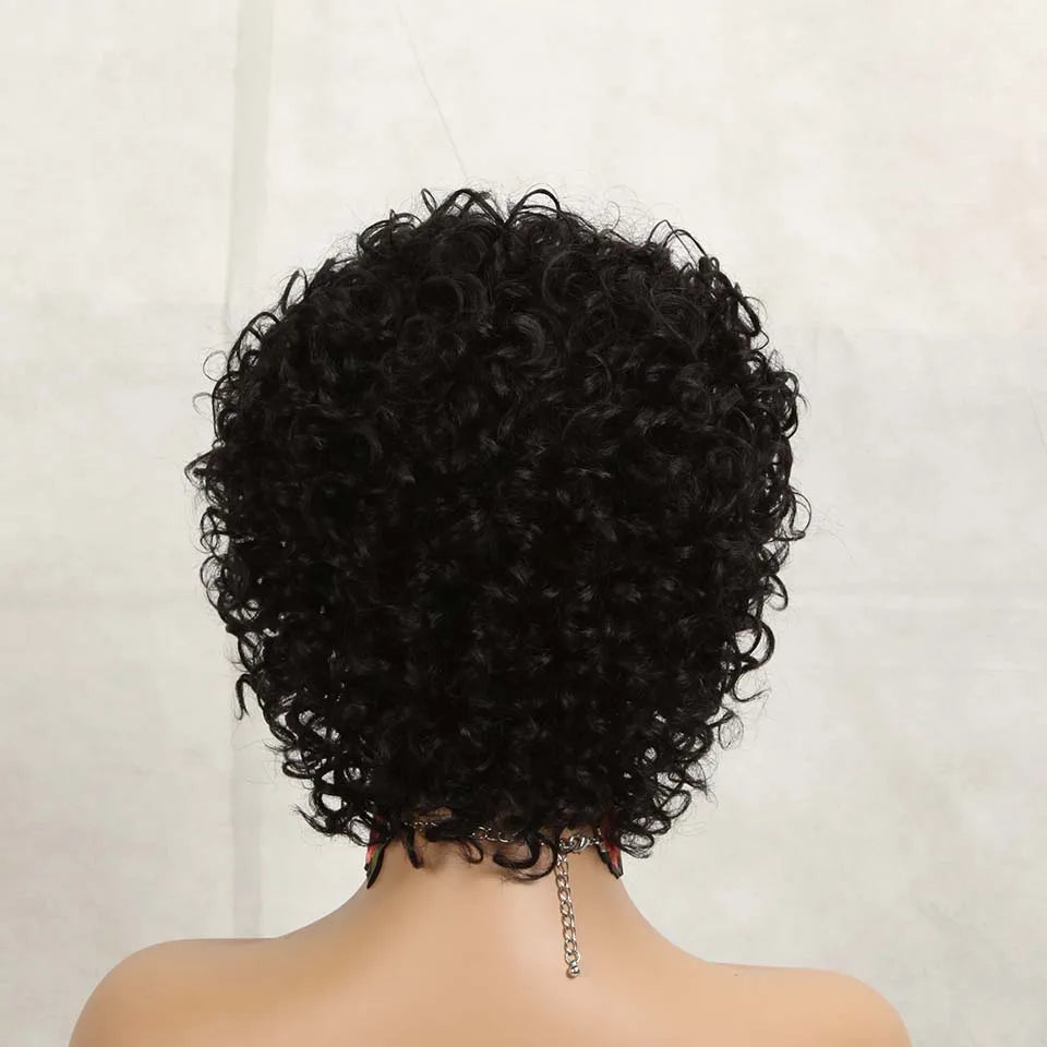 Sleek Short Human Hair Wigs 100% Remy Brazilian Curly Human Hair Wig 10 Inch Water Wave  Wig Natural Black Wigs For Black Women