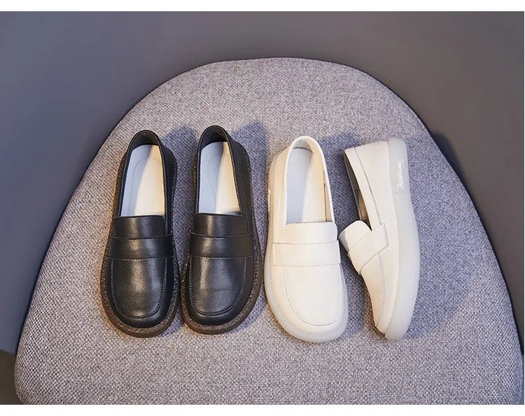 GKTINOO Shoes Women Spring 2026 New White Thick-Soled Ladies Sneakers Genuine Leather Casual Trend Girl Shoes Students Loafers