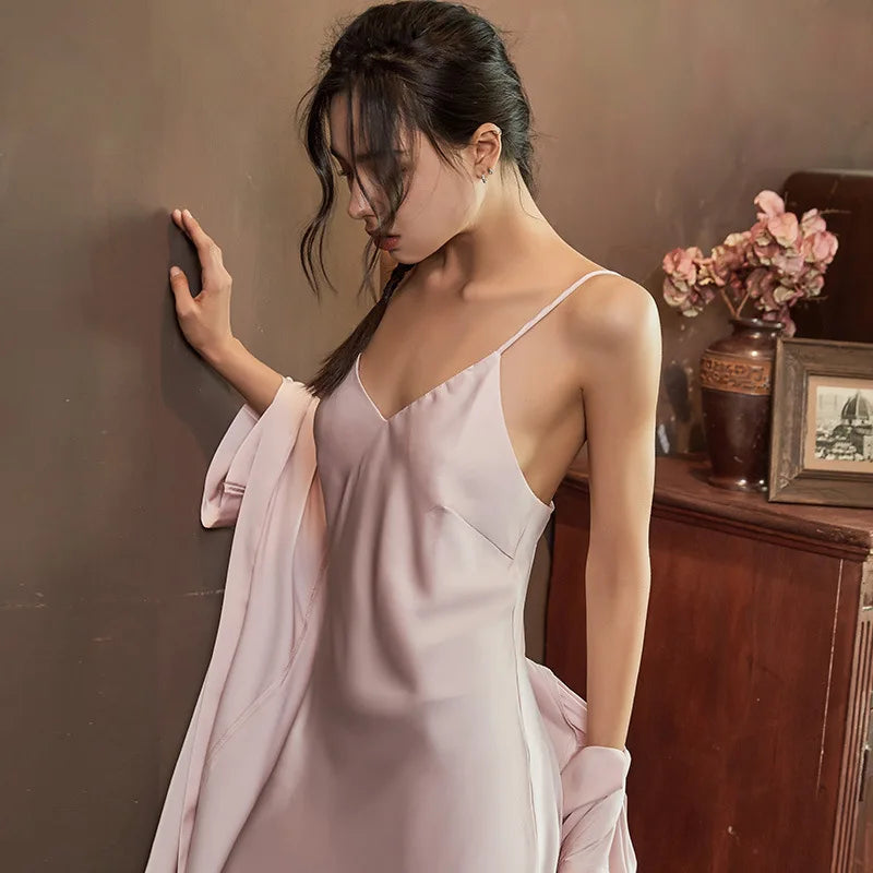 Nightgowns Women Soft V-neck Satin Sleeveless Sleepshirts Summer Sexy Sleepwear Lingerie Korean Style Fashion Nightdress Female
