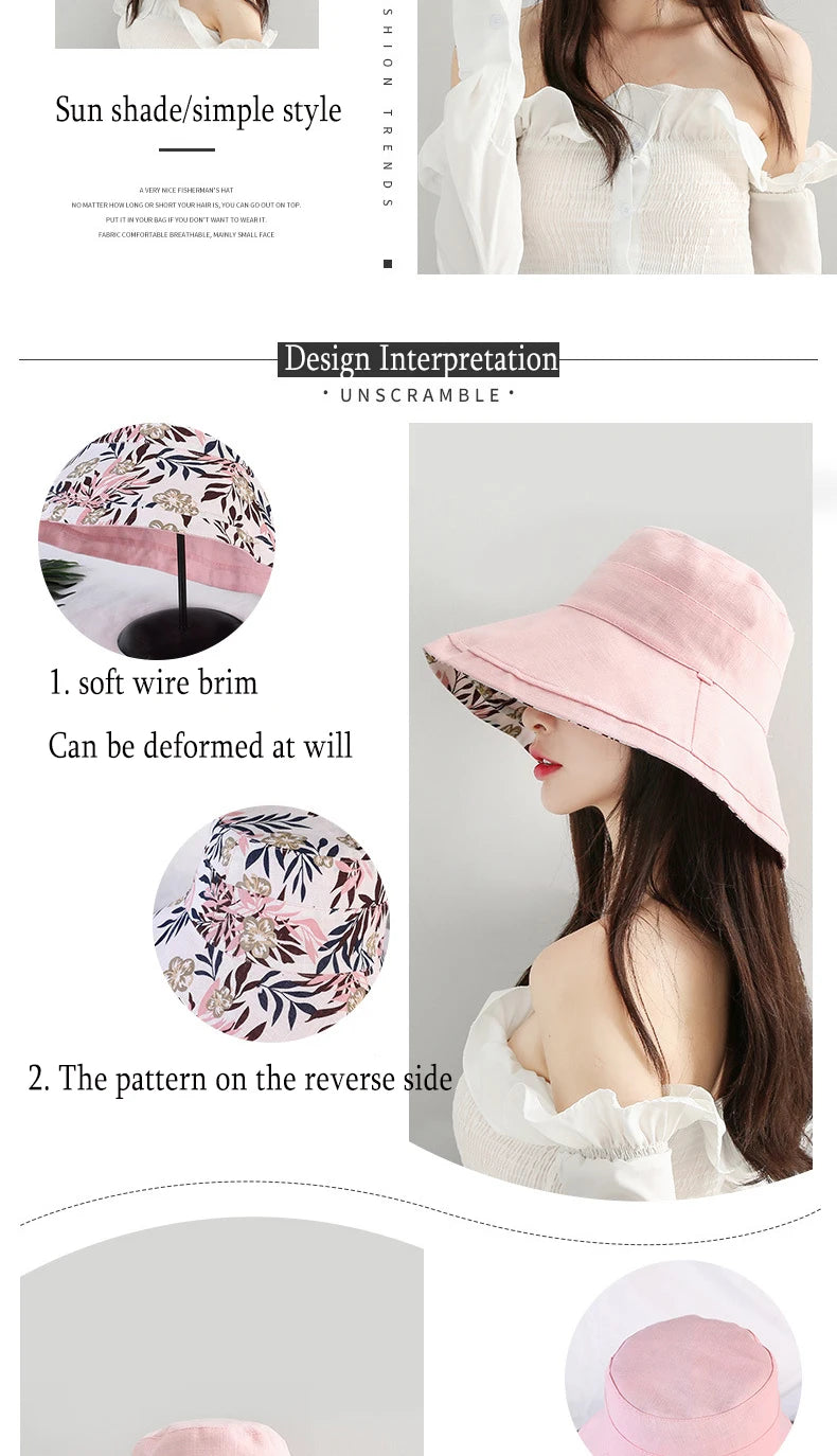 K34 Women's Hat Bucket hat Panamanian Women  Four Seasons Fisherman Hat Big Brim Hat Double-Sided Fisherman Hat Sun Visor Sunhat