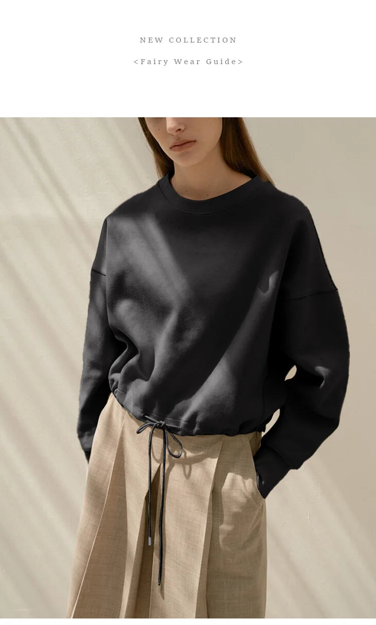 100% Cotton Women's Drawstring Sweatshirt Autumn New Casual Solid Long Sleeved Korean Fashion Streetwear Female Pullover