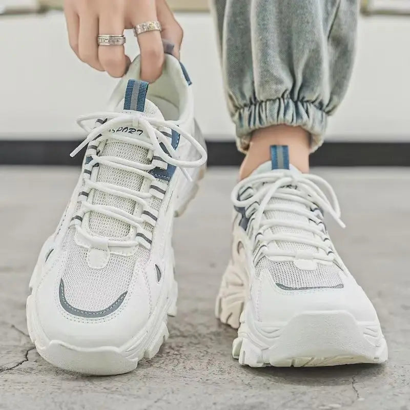 Sporty Breathable Elevated High-end Comfortable Anti-slip Anti-odor Light Weight Mesh Genuine Leather Lace-up Running Shoes
