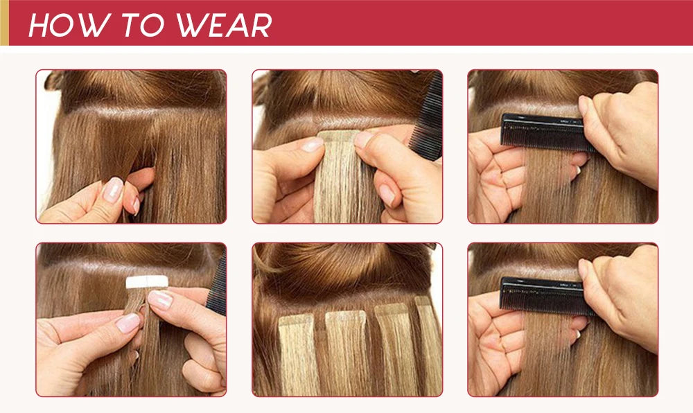 Moresoo Tape in Human Hair Extensions 26Inch 28 Inch Glue on Natural PU Remy Blonde Hair Black Pieces for Women Straight Hair