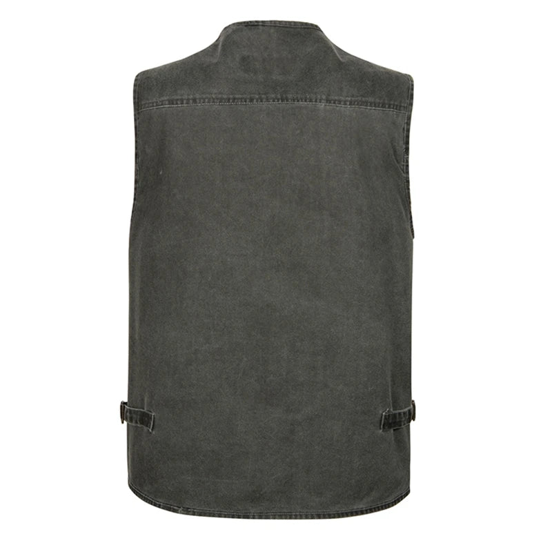 Plus Size 6XL 7XL Male Casual Summer Cotton Denim Vest Men's Sleeveless Jacket Multi Pocket Photograph Waistcoat Chaleco Hombre