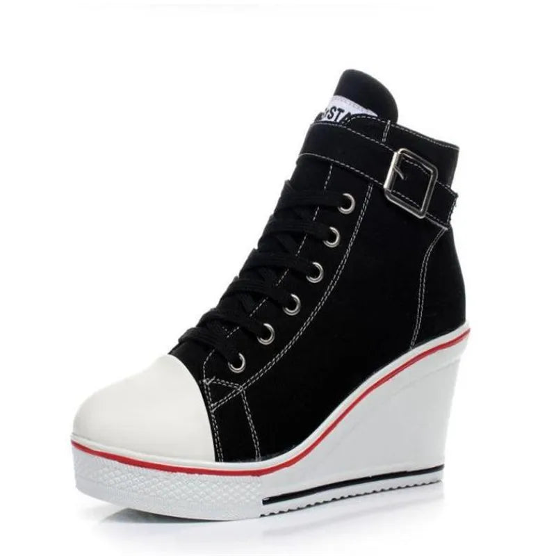hot Canvas Shoes Women Wedges High Top Platform Shoes Woman Casual Trainers Elevator Shoe High Heels Zapatos Mujer size 35--43