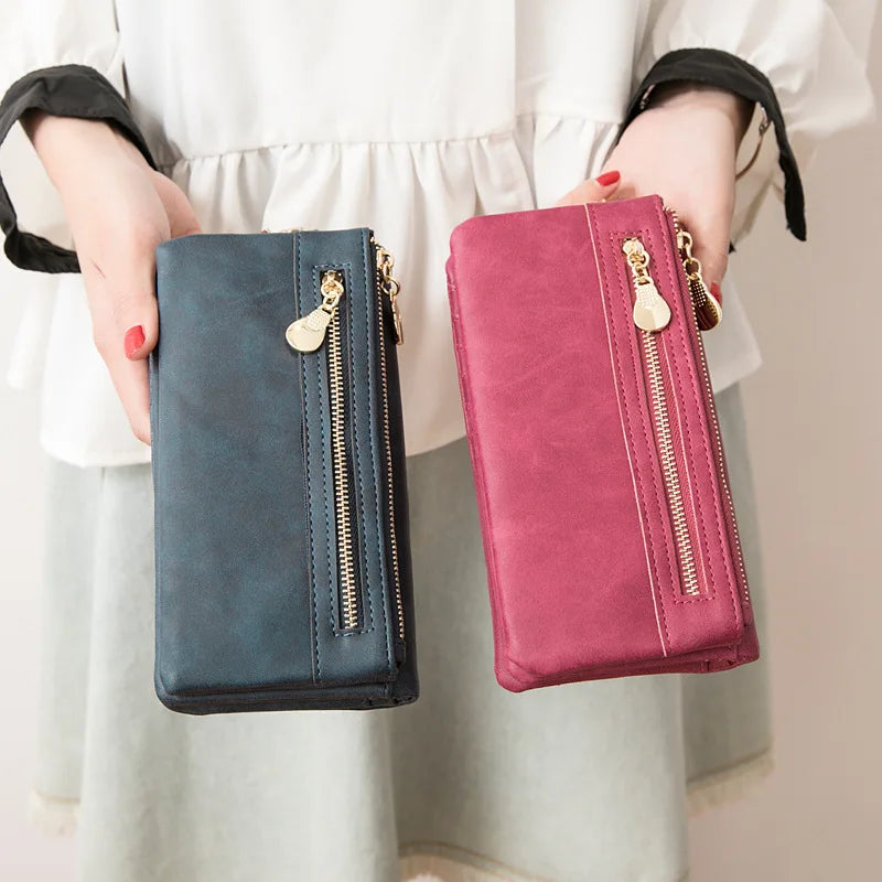 PUOU 2026 Fashion Zipper Purses Women's Wallets Envelop Long Wallet Women Long Section Clutch Wallet Soft PU Leather Money Bag