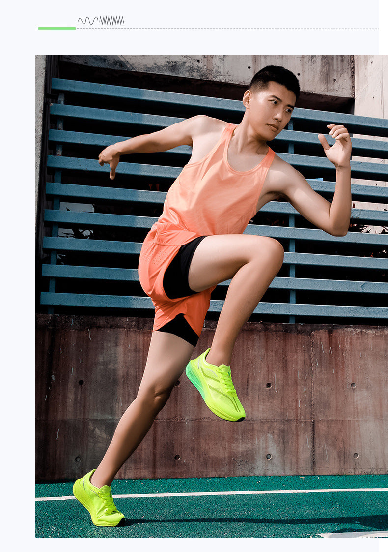 Summer Single Mesh Breathable Carbon Plate Running Shoes for Men, Body Test, High School Entrance Examination Racing Students, Professional Sports Shoes, Shock-Absorbing Running Shoes for Women
