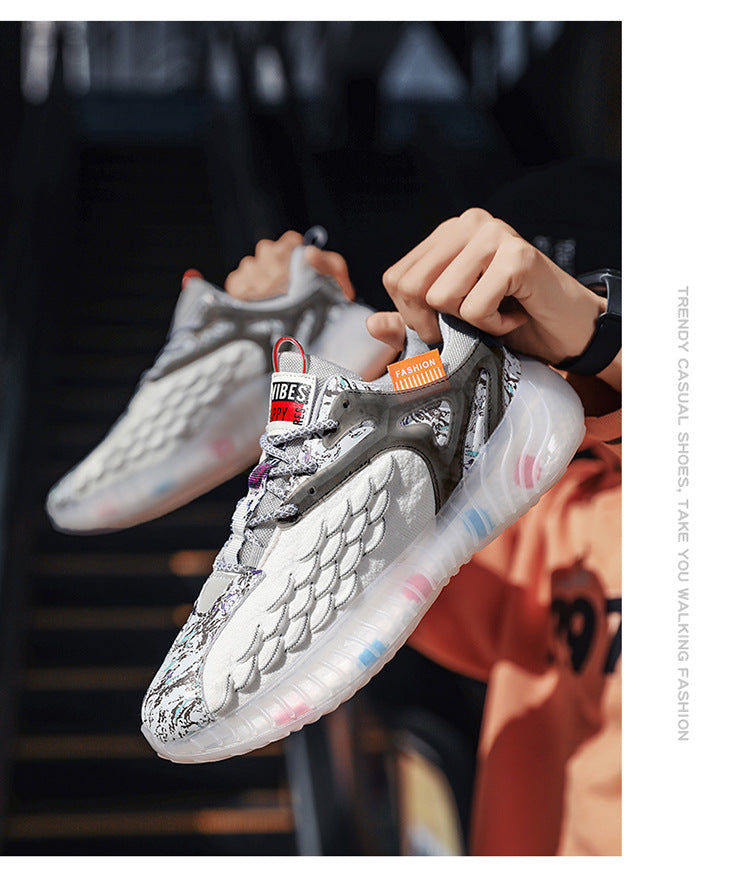 Sports Shoes for Men, Spring and Summer New Style, Fish Scale Fly-Knit Mesh Casual Shoes, Student Outdoor Fashion Trendy Casual Running Shoes