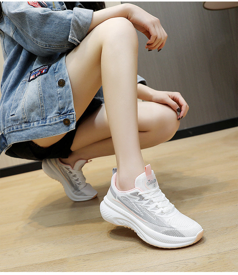 Summer Student Shock-Absorbing High School Entrance Examination Sports Shoes Standing Long Jump Track and Field Sports Running Shoes Fly Woven White Shoes for Women