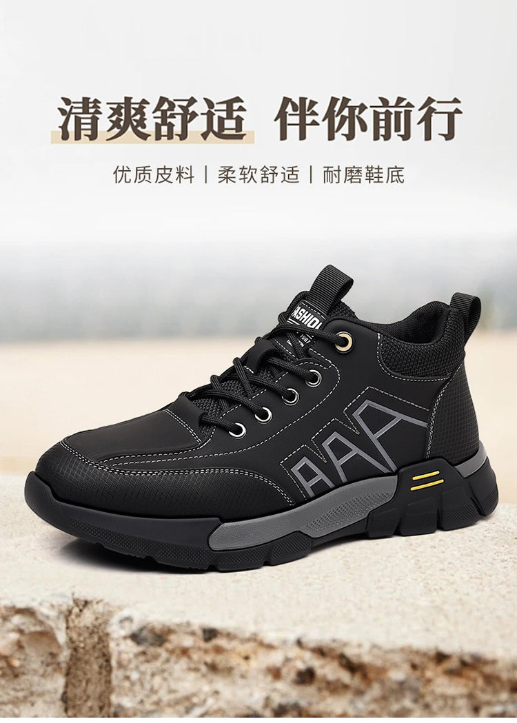 Youth Workwear Men's Shoes Autumn Casual Leather Shoes Men's Soft Sole All-match Fashionable sneaker Soft Leather Korean Style Trendy Shoes with Thick Sole