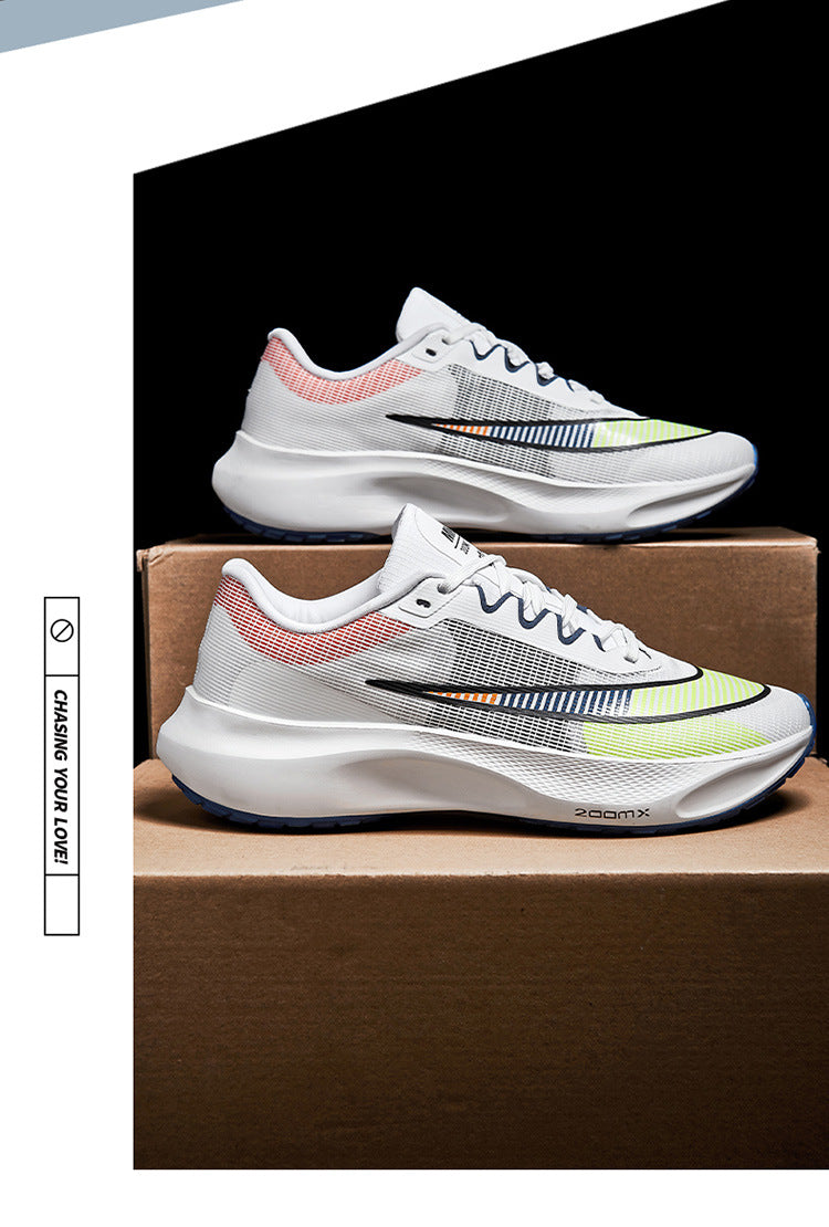 Men's Mesh Rebounding Cushioning Wear-Resistant Carbon Plate Lightweight Non-Slip Running Shoes Shock-Absorbing Flat-Soled Running Shoes Thin Low-Cut Style